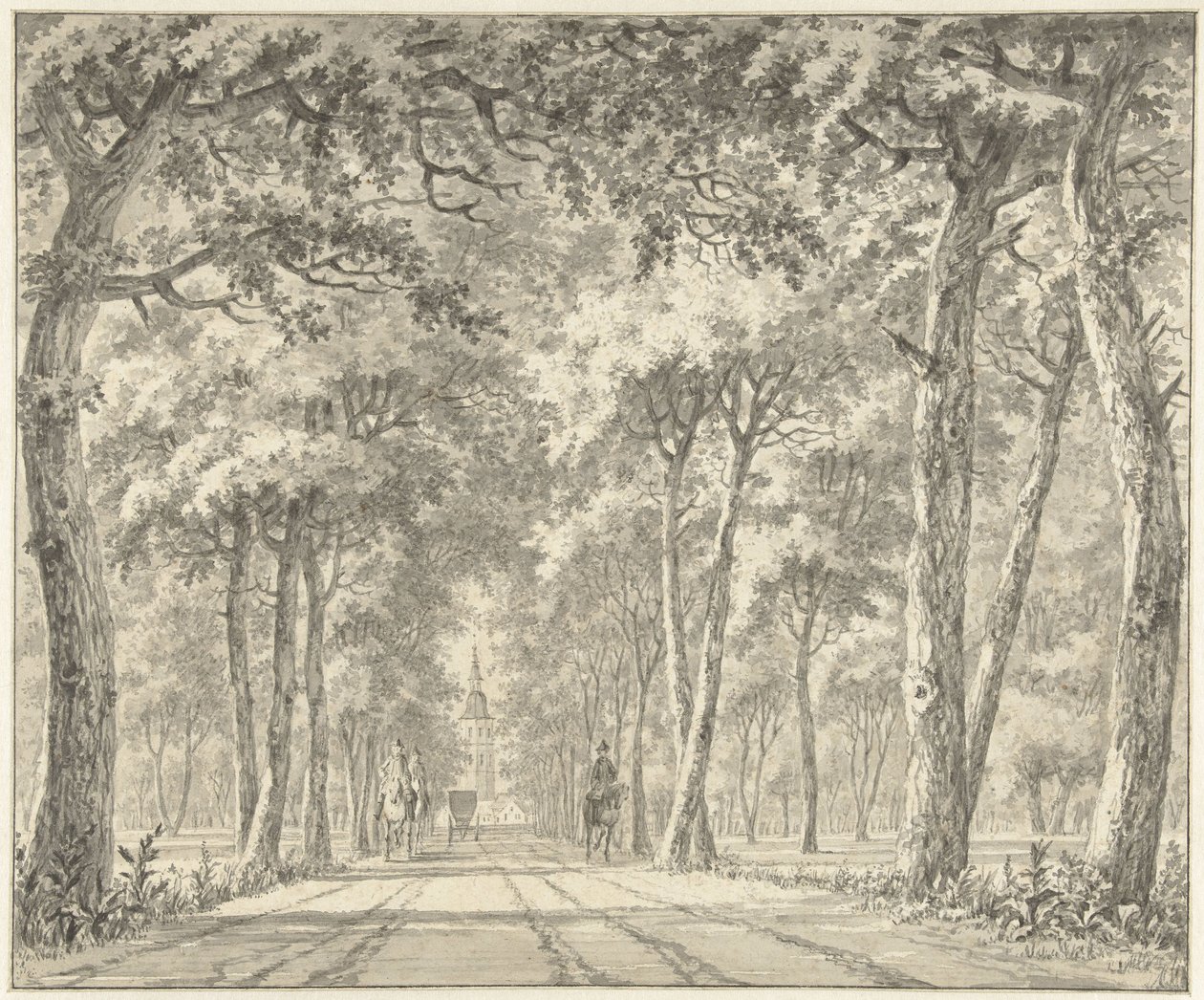 Vista de una avenida con el castillo de Karlsruhe de Johann Goll van Frankenstein (I)