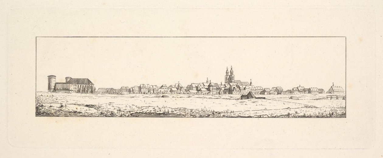 Vista de una ciudad vieja con una iglesia y casas de tejados altos de Johann Gottfried Schadow