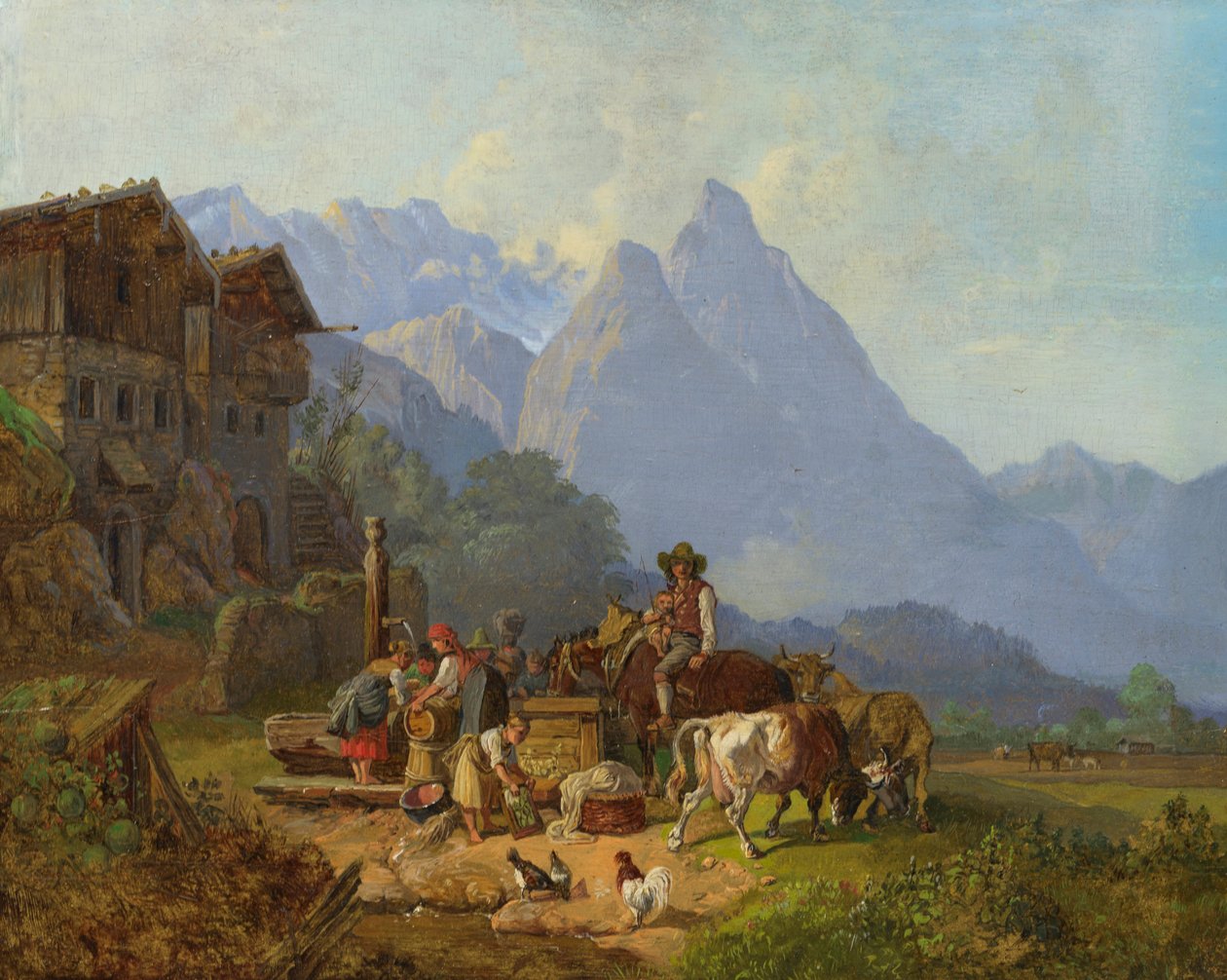Heinrich Bürkel Pueblo de montaña con fuente c1845 de Johann Gottfried Steffan