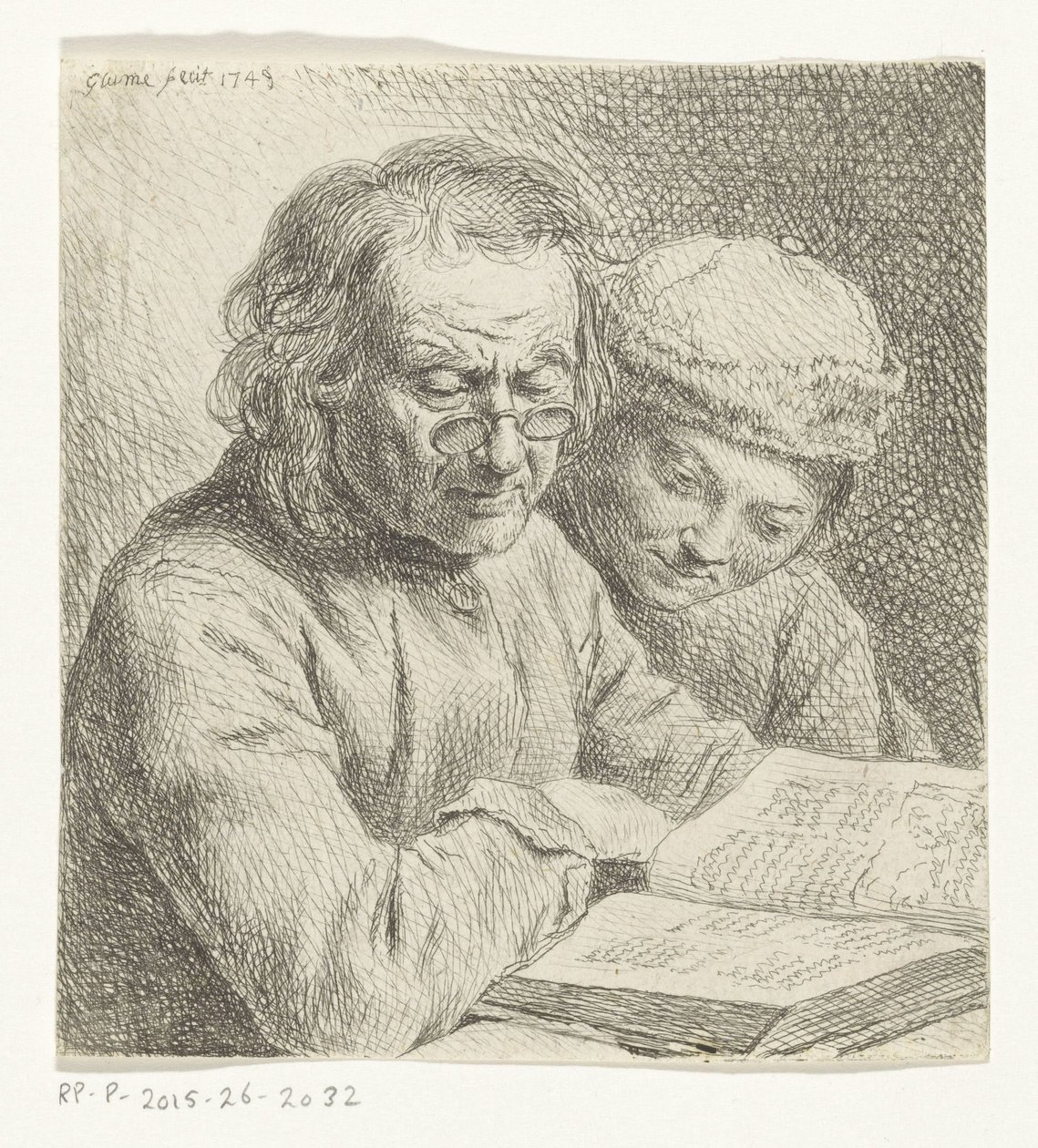 Hombre y niño leyendo en un libro de Johann Gottlieb Glume