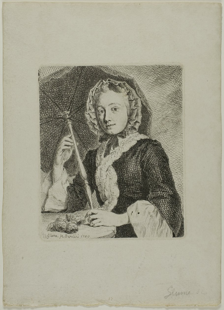 Mujer con una Sombrilla (Sra. Friedrich Christian Glume, Cuñada del Artista) de Johann Gottlieb Glume