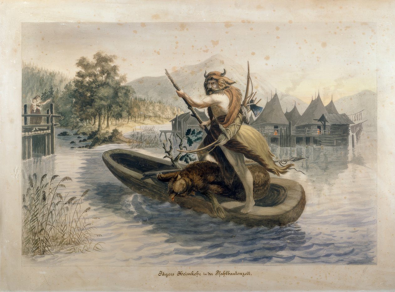Heimkehr der Jäger in der Pfahlbauzeit von Johann Gottlieb Hegi