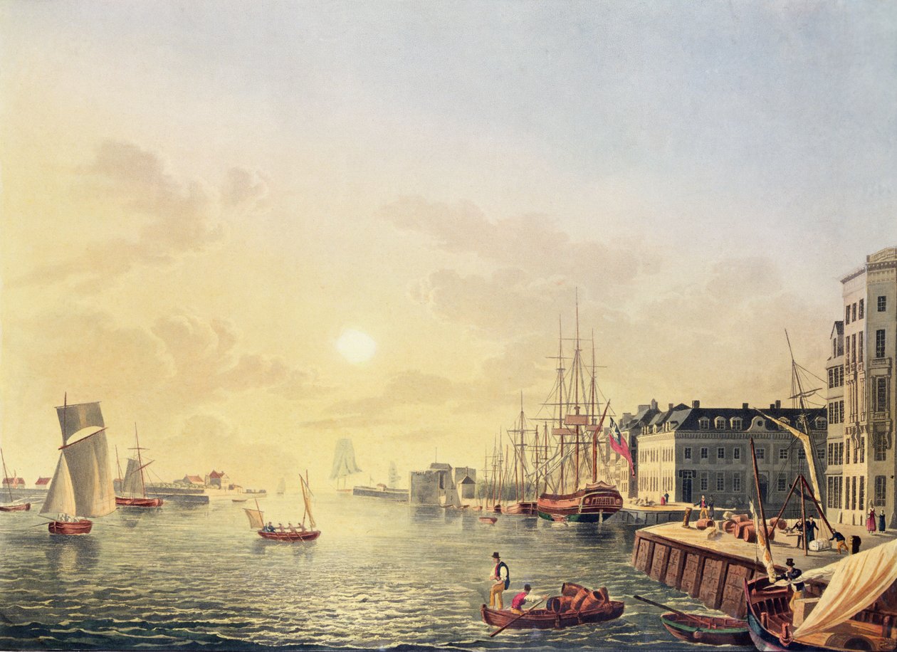 Vista del puerto y el puerto de Le Havre, principios del siglo XIX de Johann Heinrich (after) Luttringshausen