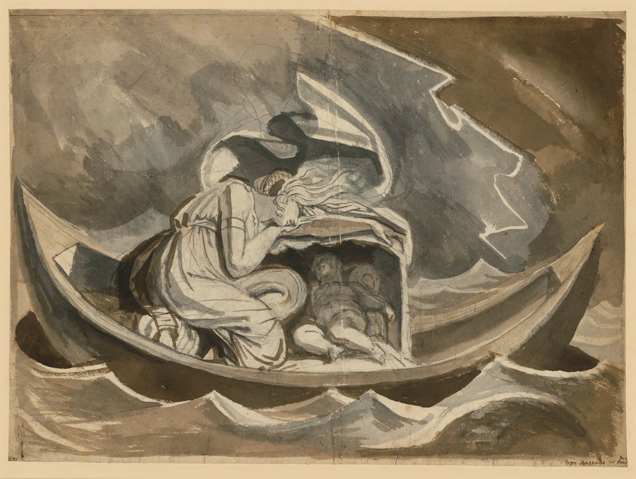 Danae en la barca con el pequeño Perseo de Johann Heinrich Füssli