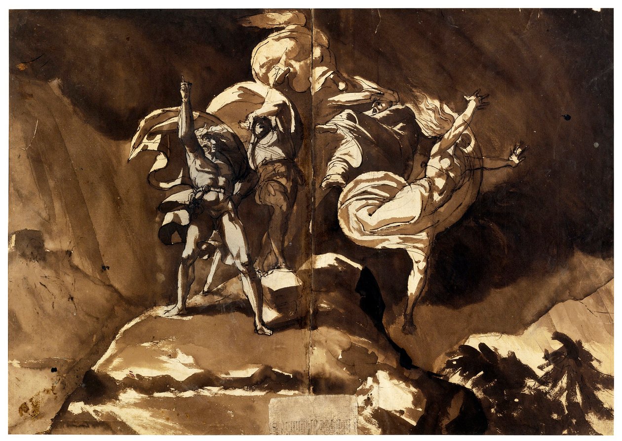 Las brujas flotando sobre Macbeth y Banquo de Johann Heinrich Füssli