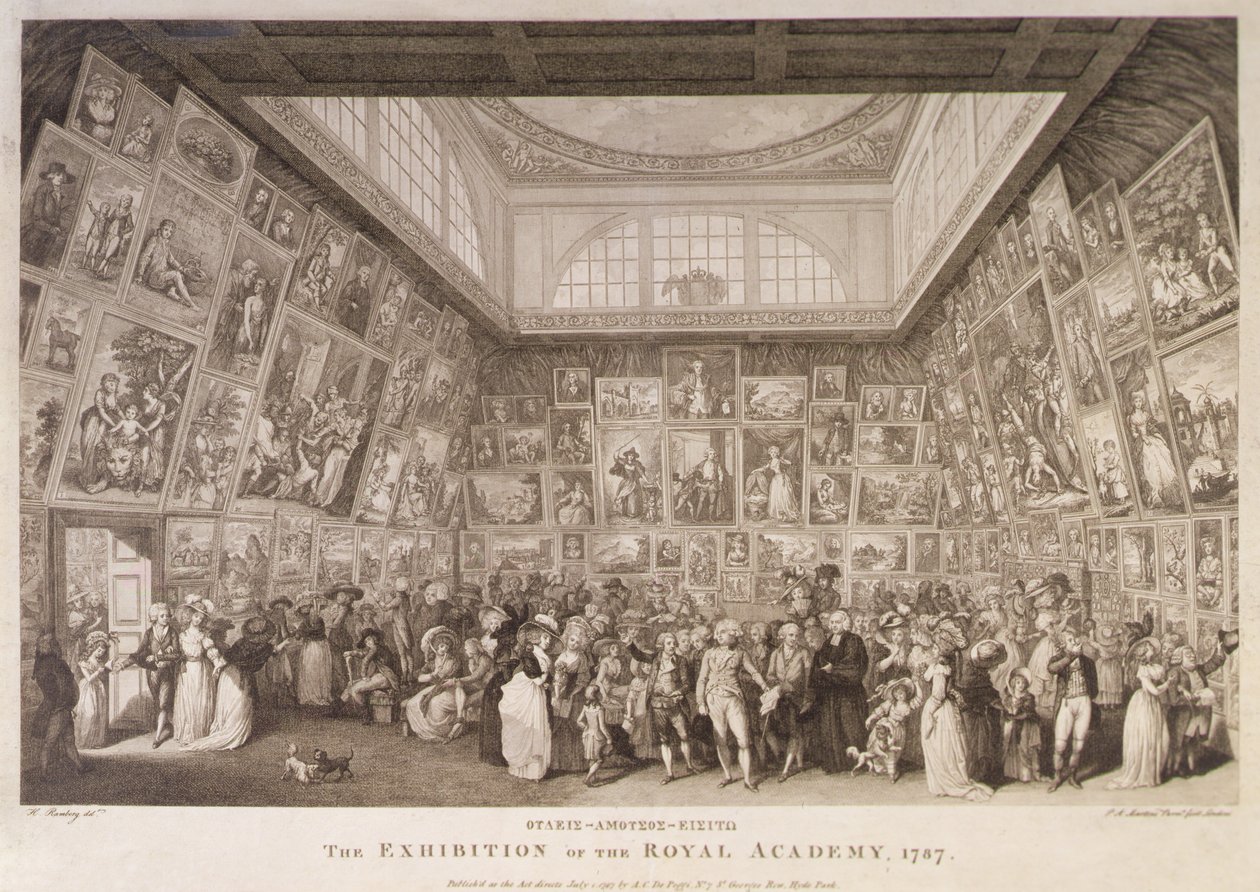 Vista interior de Somerset House mostrando una exposición de la Royal Academy of Arts en 1787 de Johann Heinrich Ramberg