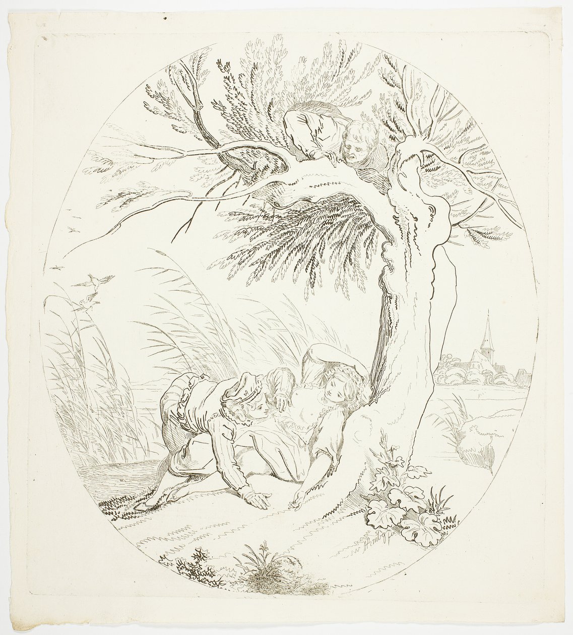 Hombre no observado espiando a amantes reclinados de Johann Heinrich Ramberg