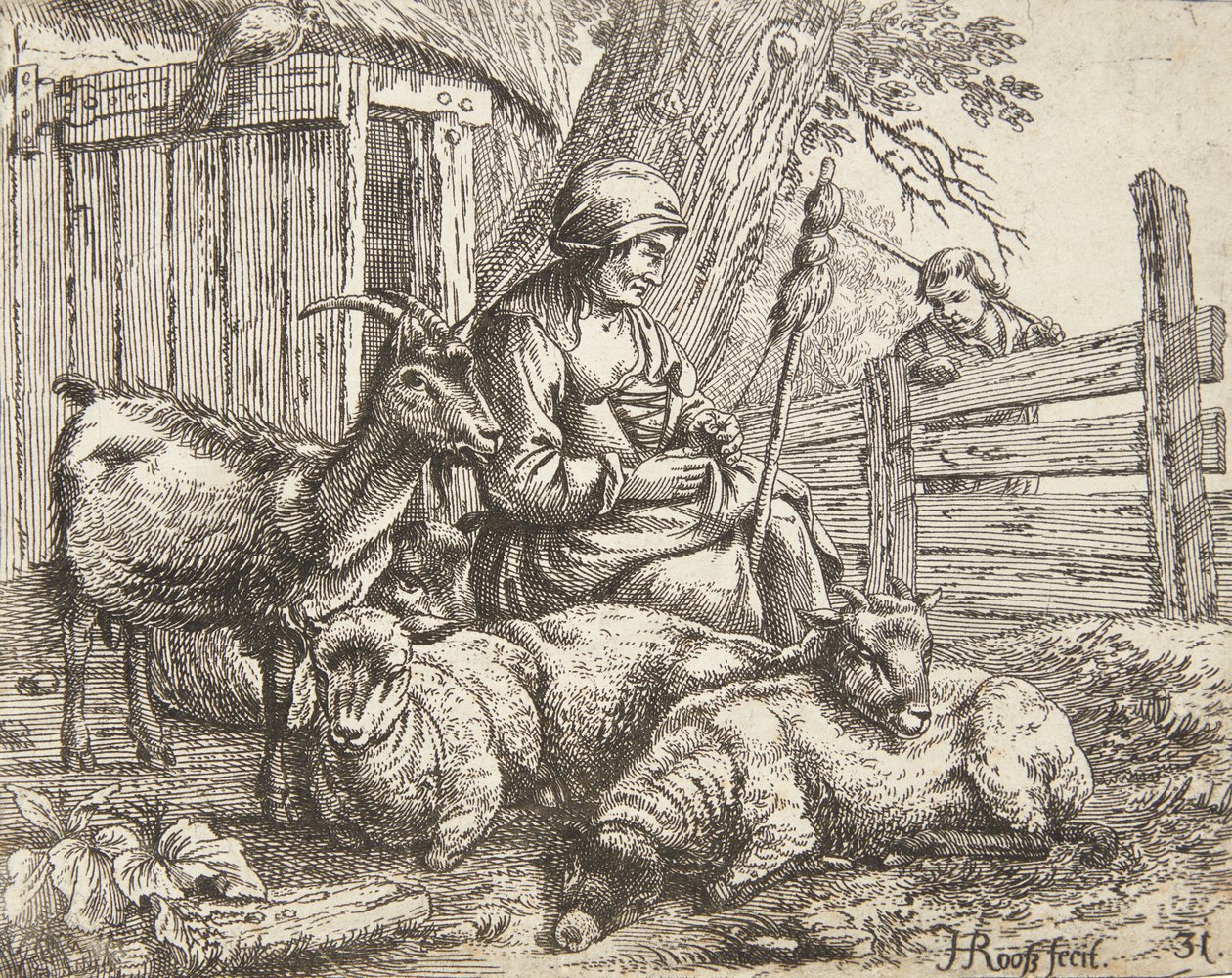 Una rueda de hilar de Johann Heinrich Roos