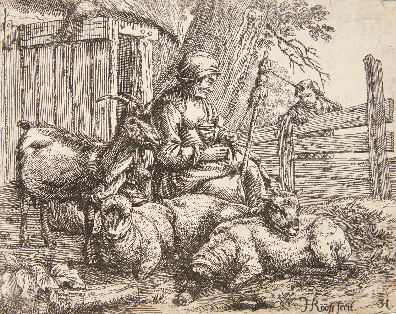 Una rueda de hilar de Johann Heinrich Roos