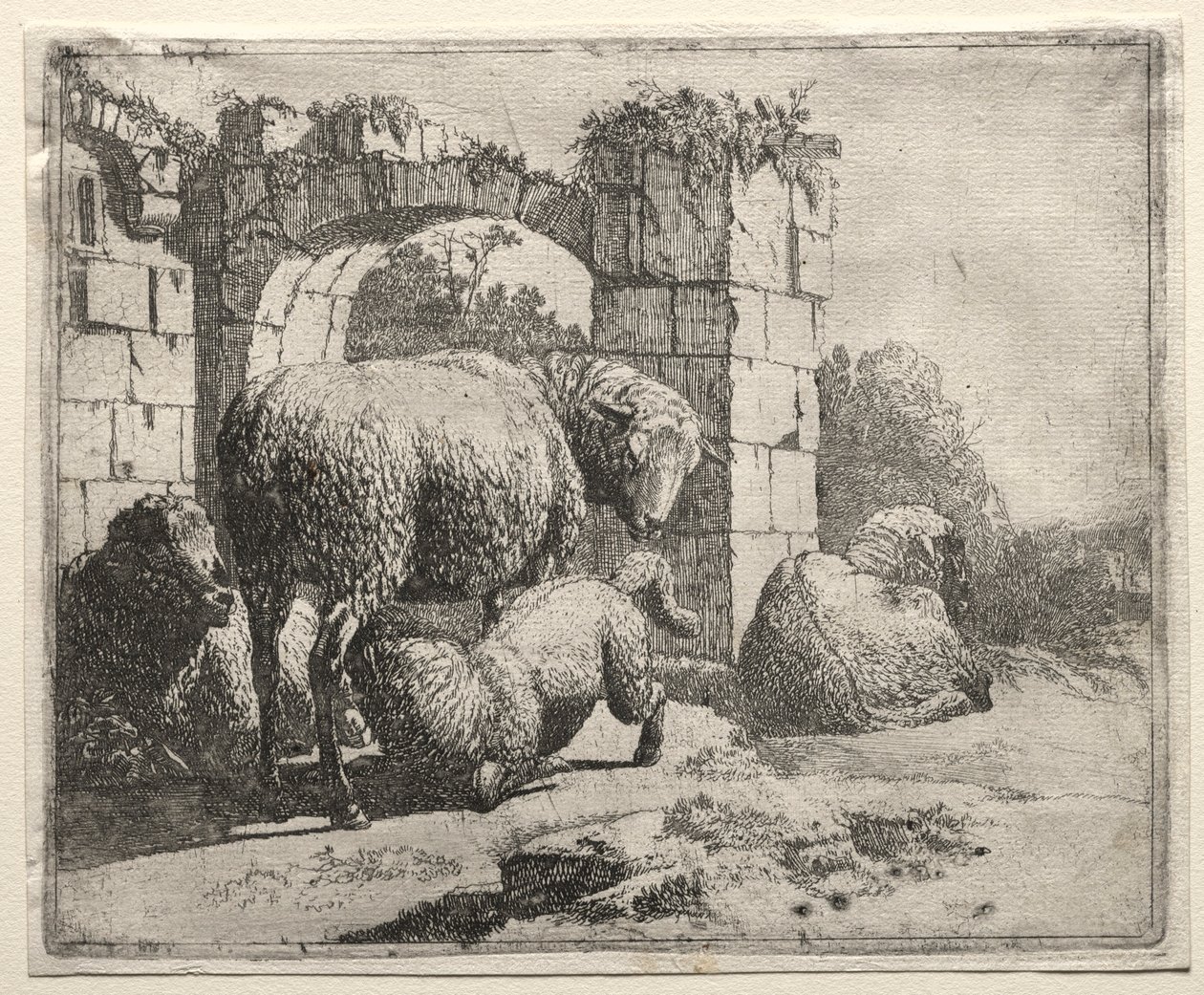 Ovejas cerca de las ruinas de un arco, 1665 de Johann Heinrich Roos