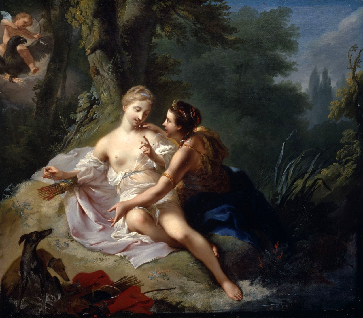 Júpiter disfrazado de Diana seduciendo a Calisto de Johann Heinrich Tischbein