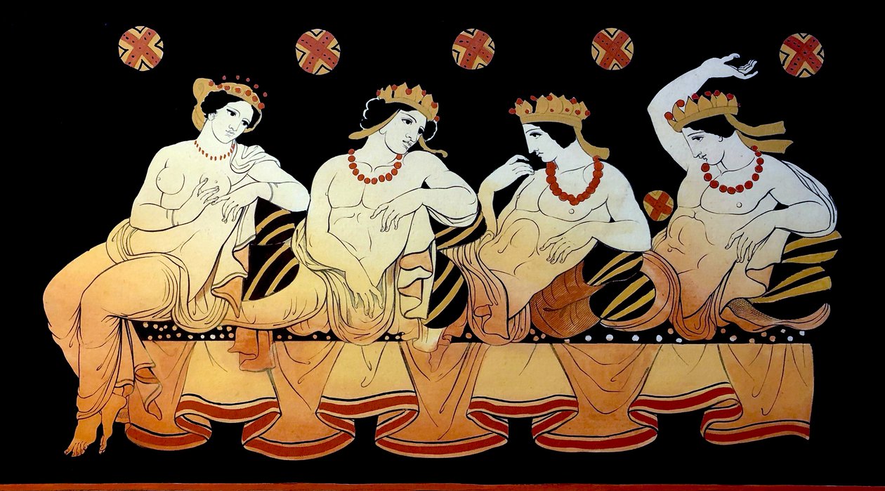 Una prostituta entretiene a tres hombres durante una fiesta c.1796 (Grabado en placa de cobre) de Johann Heinrich Wilhelm Tischbein