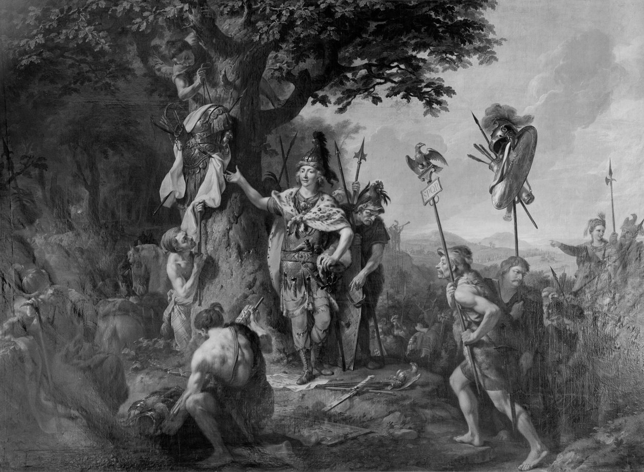 Hermann celebrando la victoria después de la Batalla en el Bosque de Teutoburgo de Johann Heinrich Wilhelm Tischbein