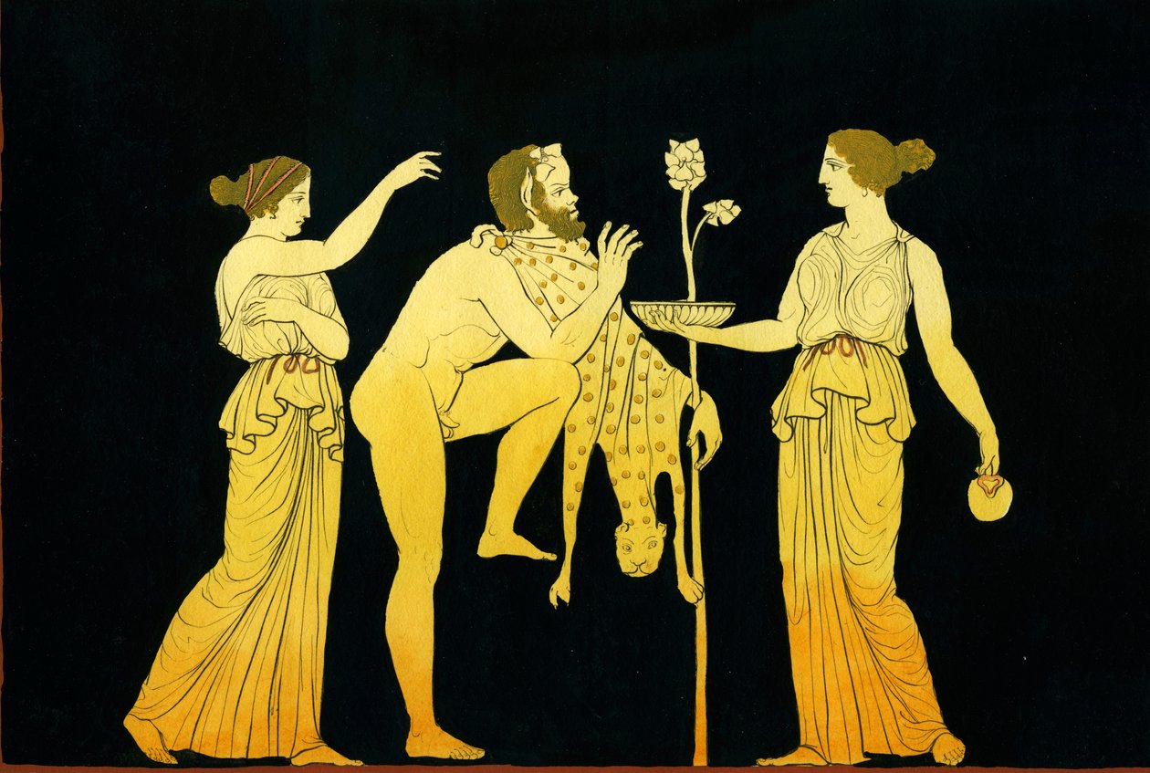 Dos ménades ofrecen vino a Dionisos c.1796 de Johann Heinrich Wilhelm Tischbein