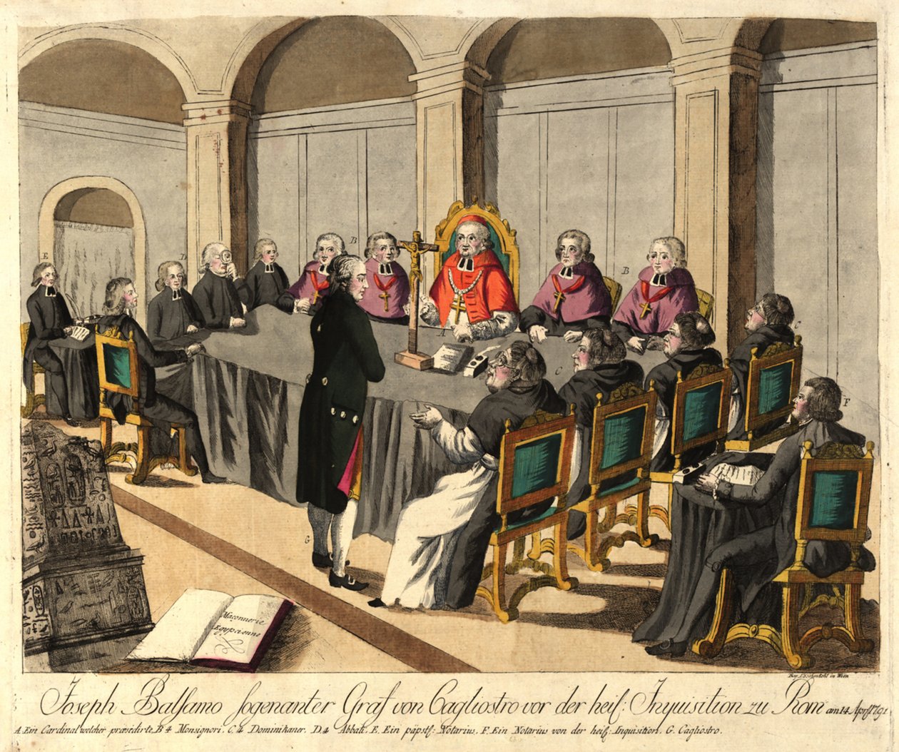 Joseph Balsamo, conde de Cagliostro, ante la Inquisición en Roma el 14 de abril de 1791, 1791 de Johann Hieronymus Loeschenkohl