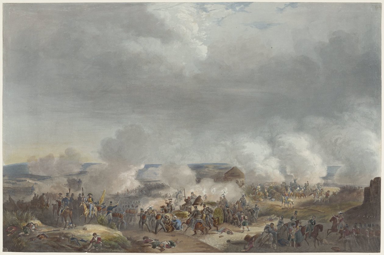 Príncipe de Orange en la batalla de Quatre-Bras, 1815 Doce láminas de la llegada e inauguración de Guillermo I en Bruselas y las batallas de Quatre-Bras y Waterloo en 1815 (título de la serie) de Johann Hürlimann