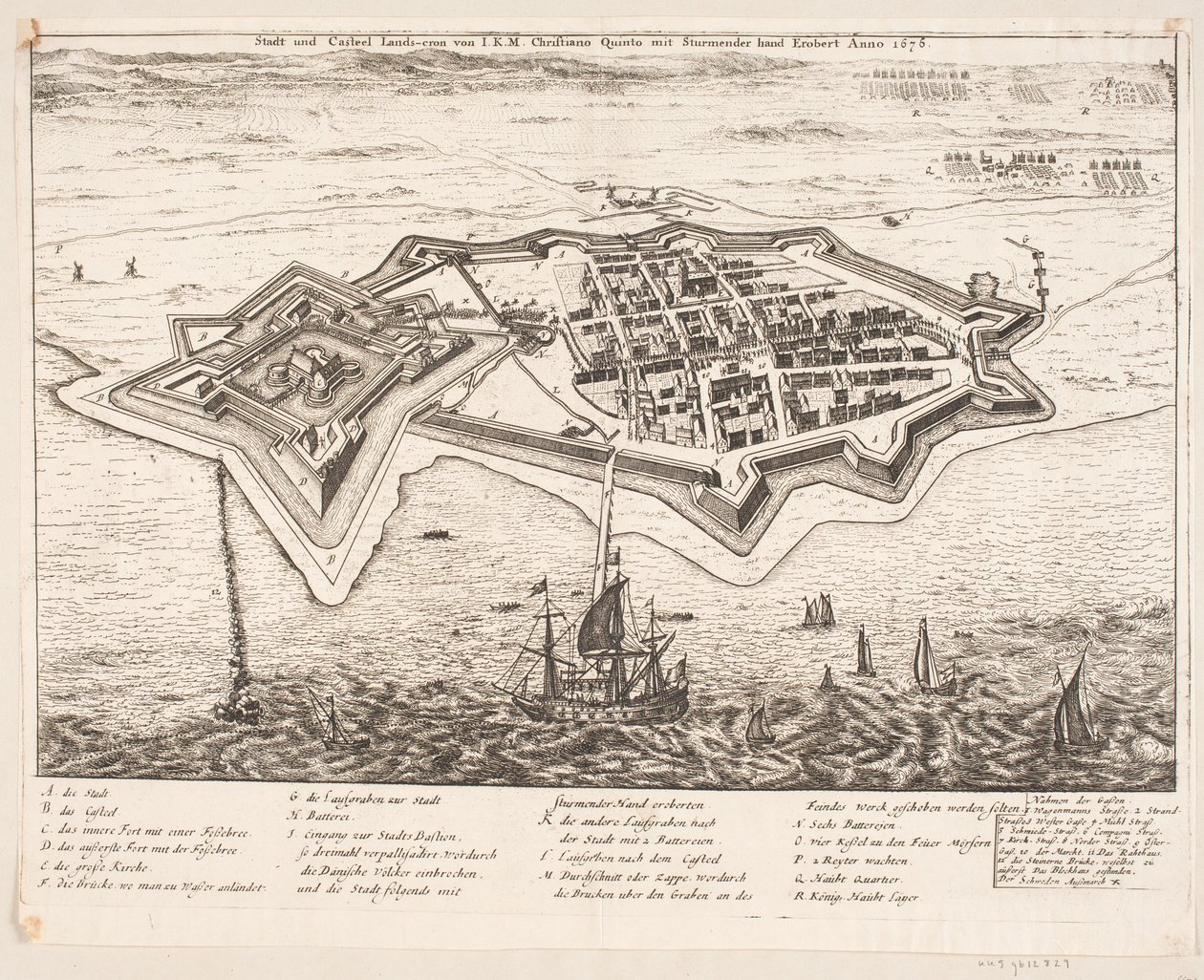 Ciudad y castillo de Landscron conquistados por I.K.M. Cristiano Quinto en el año 1676 de Johann Husman