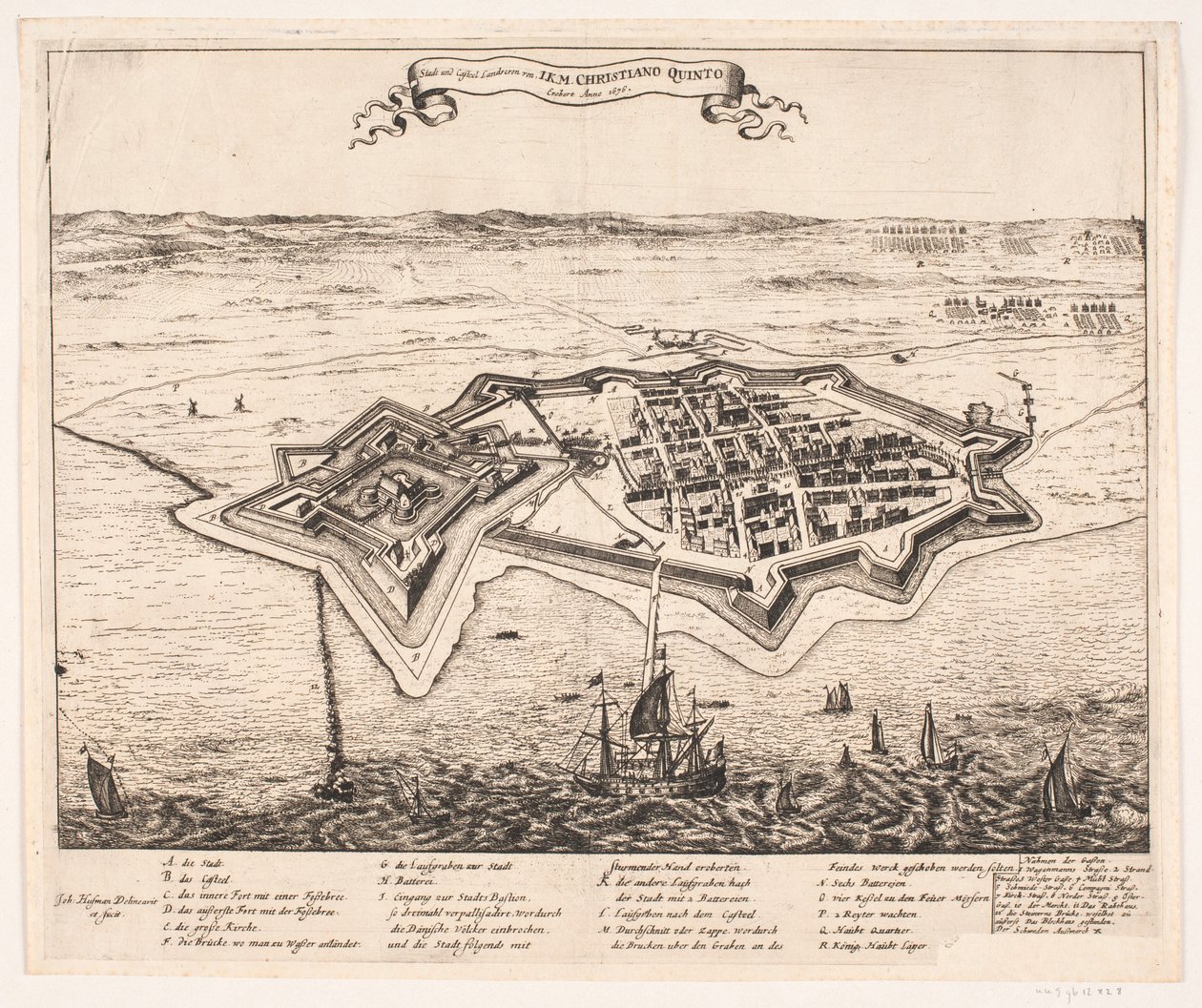 Ciudad y castillo Landscron conquistados por I.K.M Christiano Quinto en el año 1676 de Johann Husman