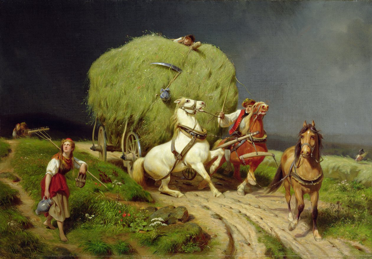 El carro de heno, 1874 de Johann Jakob Eduard Handwerk