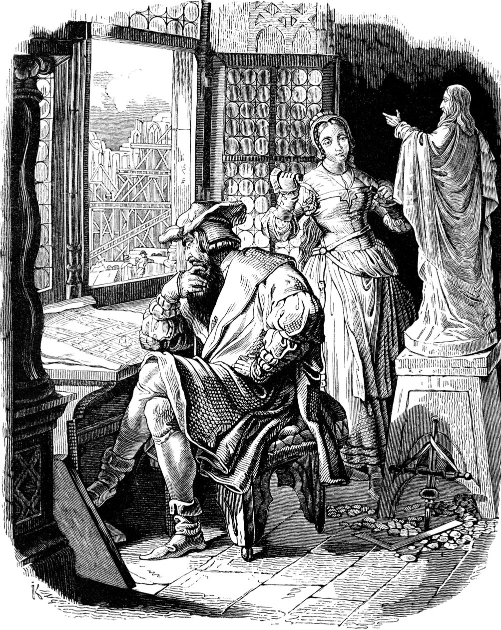 Arquitecto Erwin von Steinbach con su hija Sabina. Ilustración de la Geschichte des deutschen Volkes por E. Duller, 1840 de Johann Jakob Kirchhoff