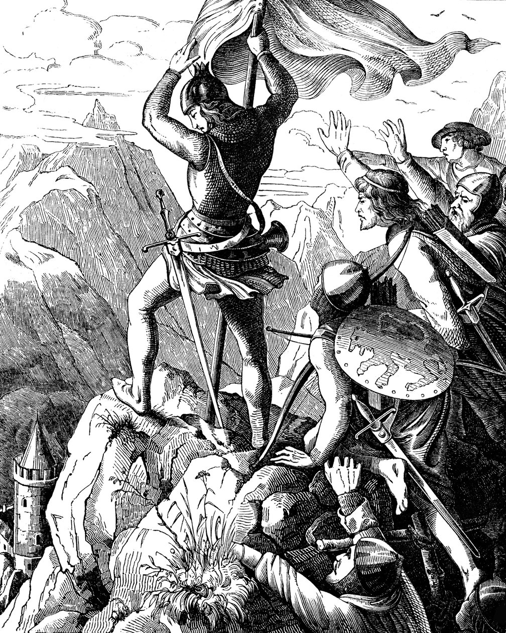 Otto I de Baviera previene una derrota del Emperador cerca de Verona Ilustración de la Geschichte des deutschen Volkes por E. Duller, 1840 de Johann Jakob Kirchhoff