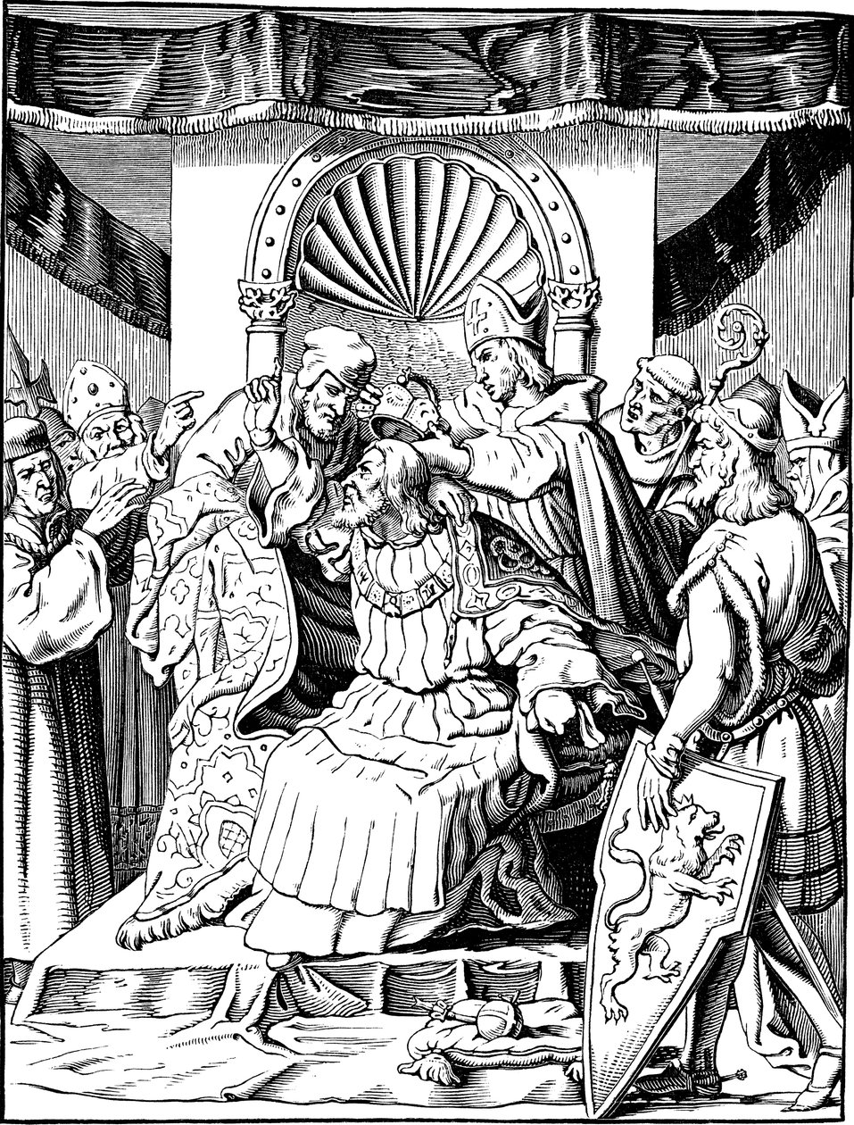 La abdicación del emperador Enrique IV en Ingelheim Ilustración de la Geschichte des deutschen Volkes por E. Duller, 1840 de Johann Jakob Kirchhoff