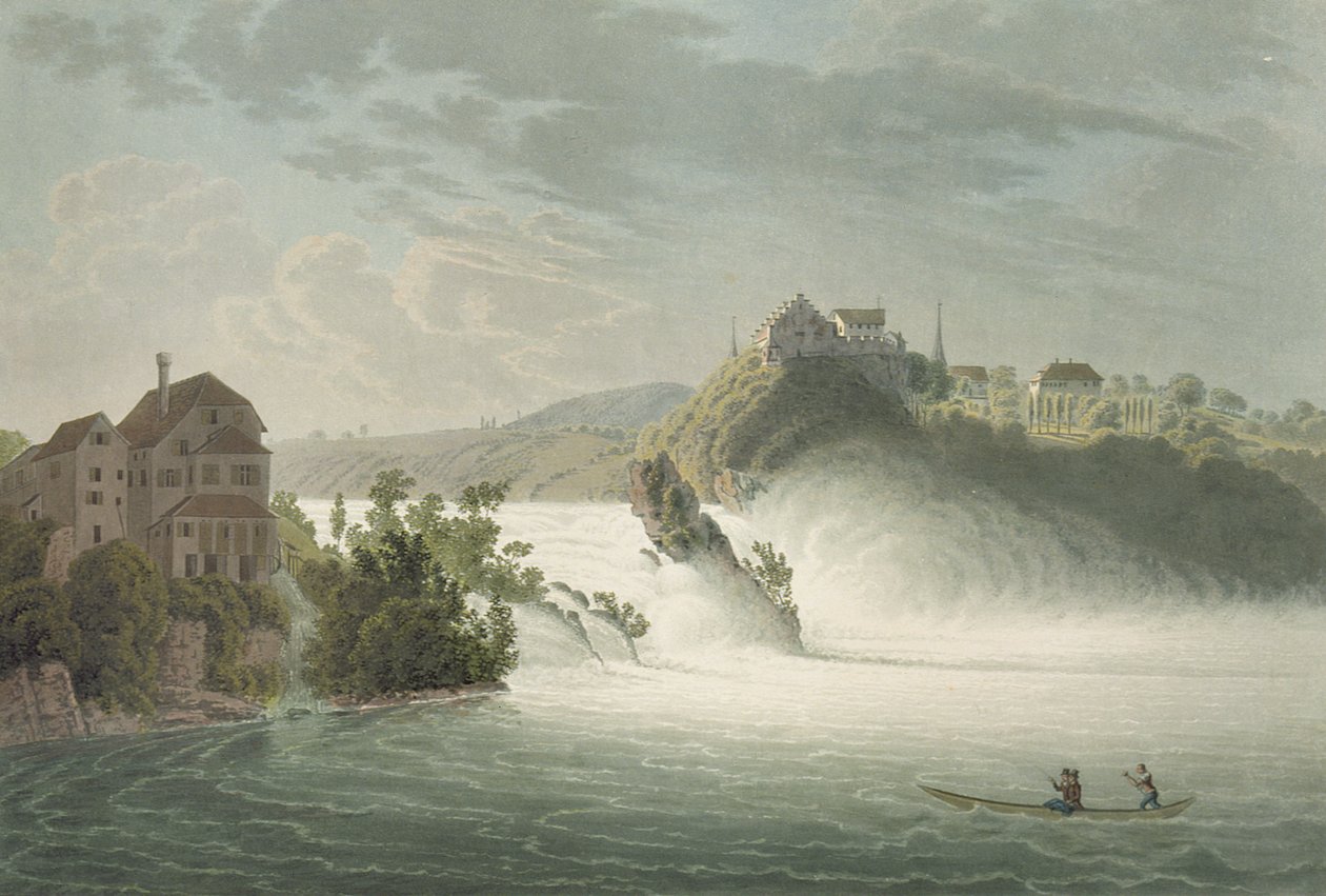 Las cataratas del Rin, grabado por J. Hurlimann de Johann Jakob Wetzel