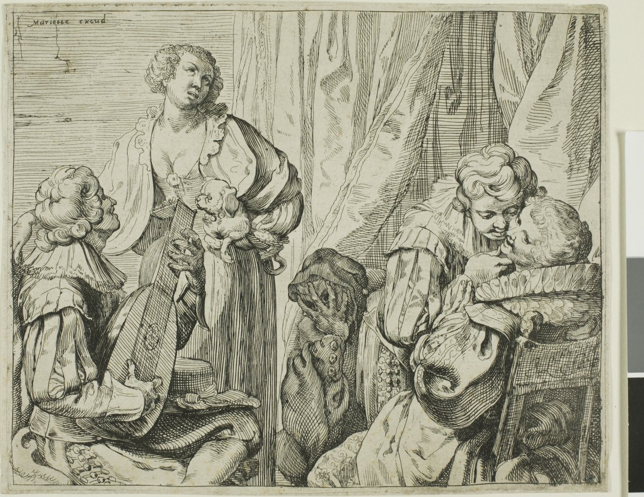 Interior con dos parejas de amantes y un tonto de Johann Liss