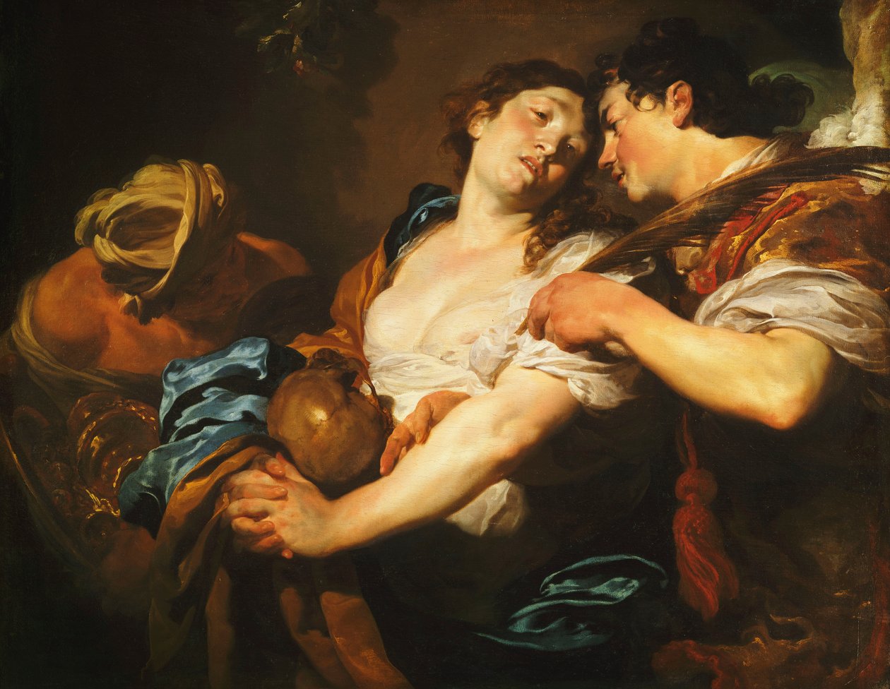 Un pecador arrepentido alejándose de la tentación y ofrecido una palma de salvación por un ángel de Johann Liss or Lis or von Lys