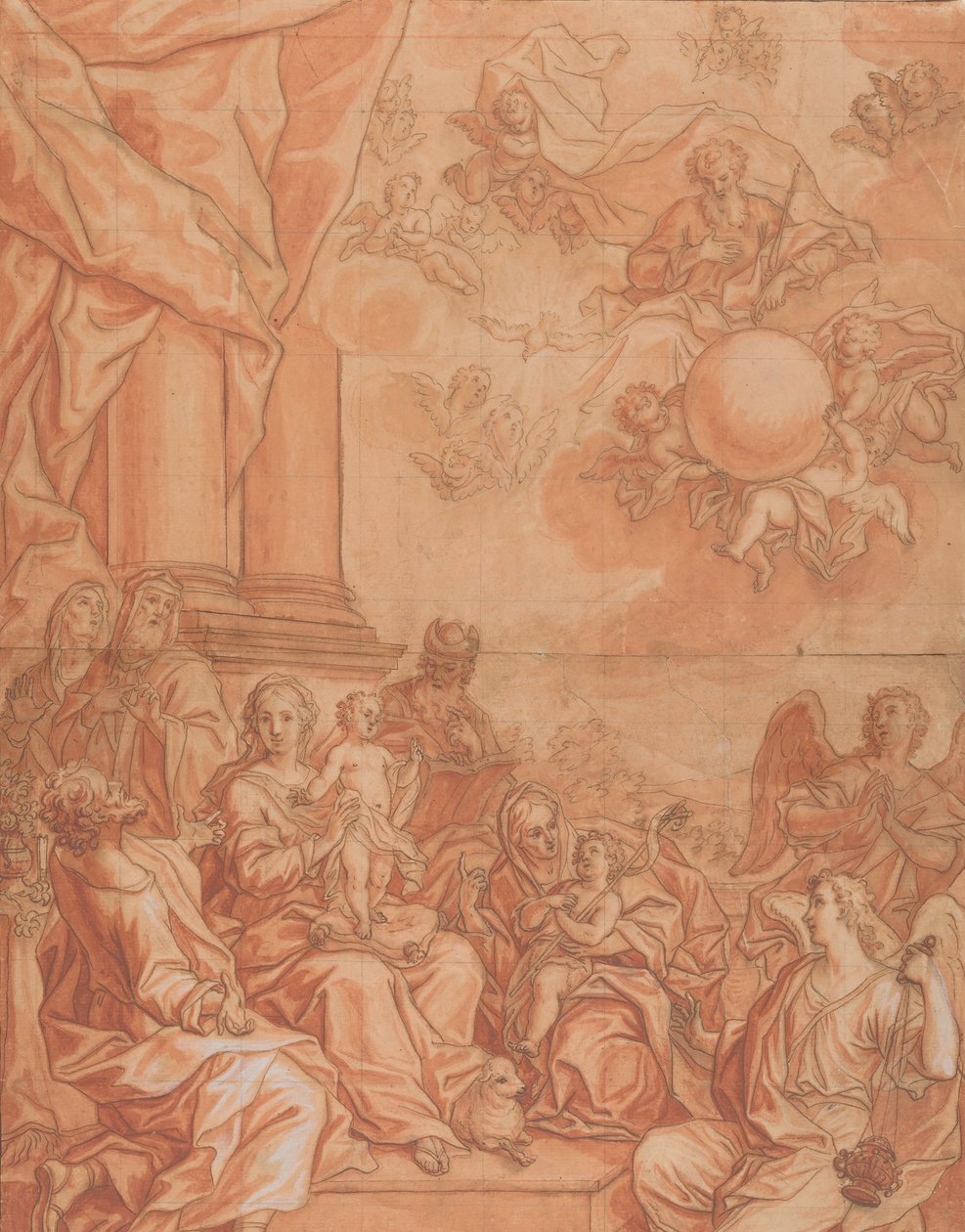 La Virgen y el Niño con santos y ángeles, y Dios Padre en el cielo, mediados del siglo XVIII de Johann Lorenz Haid