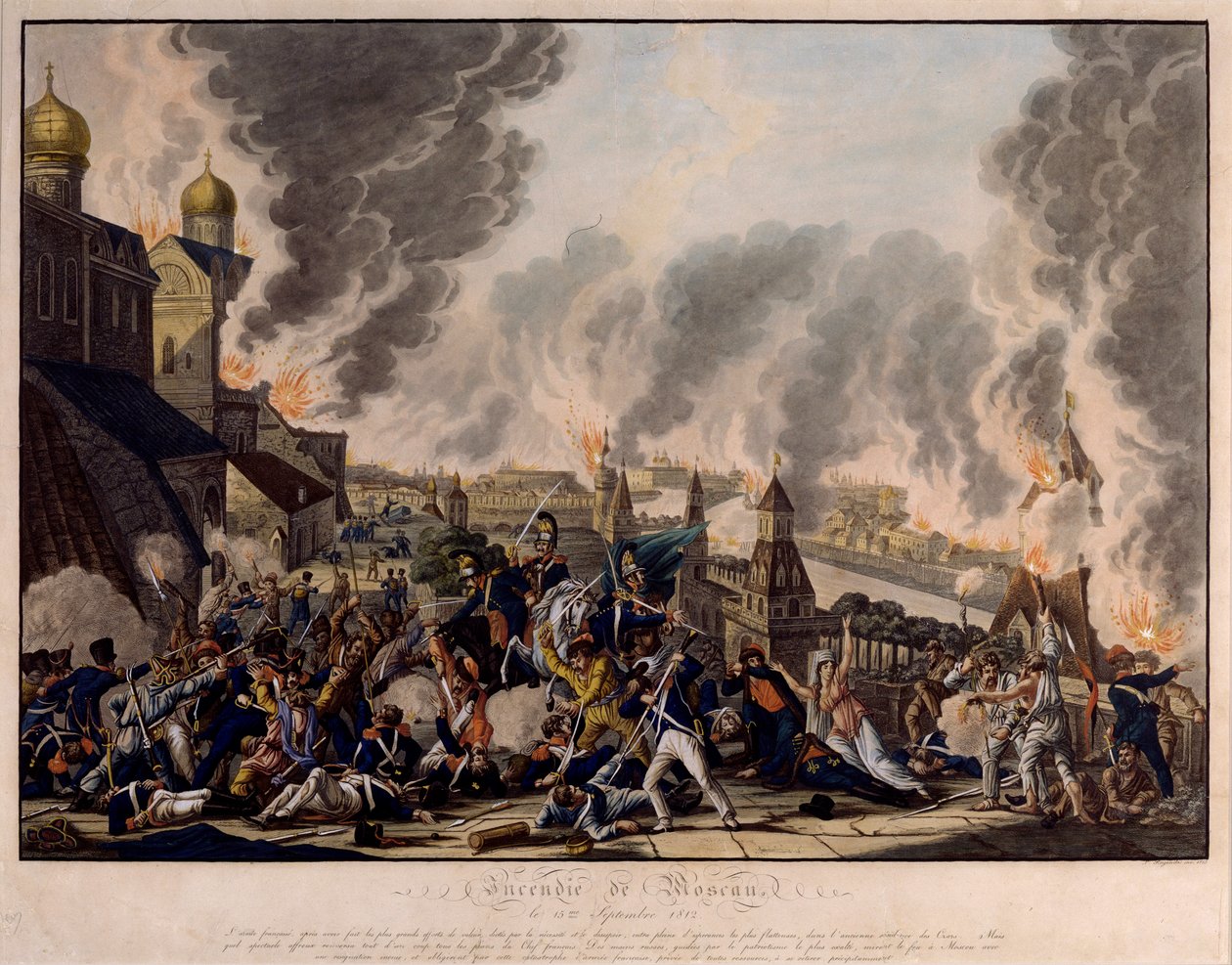 La quema de Moscú el 15 de septiembre de 1812. La Grande Armee (Francia) asaltó la ciudad rusa (Guerras Napoleónicas de Johann Lorenz Rugendas