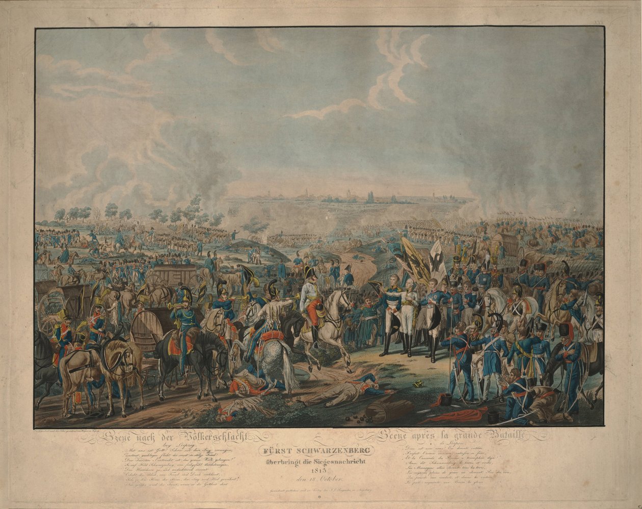 Después de la Batalla de las Naciones: el Príncipe Schwarzenberg trayendo noticias de la victoria el 18 de octubre de 1813 de Johann Lorenz Rugendas the Younger