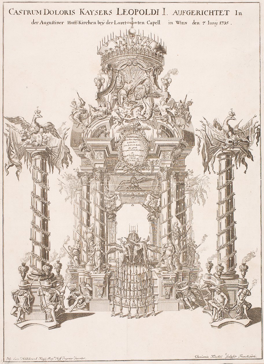 Andamio de luto por el emperador Leopoldo I en la iglesia agustina de Viena, 1705 de Johann Lucas von Hildebrandt