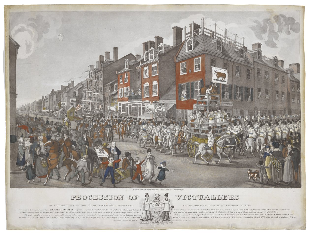 Procesión de abastecedores de Filadelfia, el 15 de marzo de 1821, c. 1821-1822 de Johann Ludwig  Krimmel