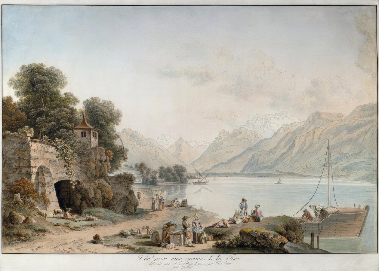 Vista del lago Lemán desde La Tour-de-Peilz de Johann Ludwig Aberli