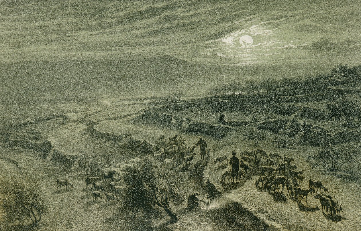 El Valle de los Pastores en Belén. Grabado por Bernatz et alii - Steinkopk J.F. Editore de Johann Martin Bernatz