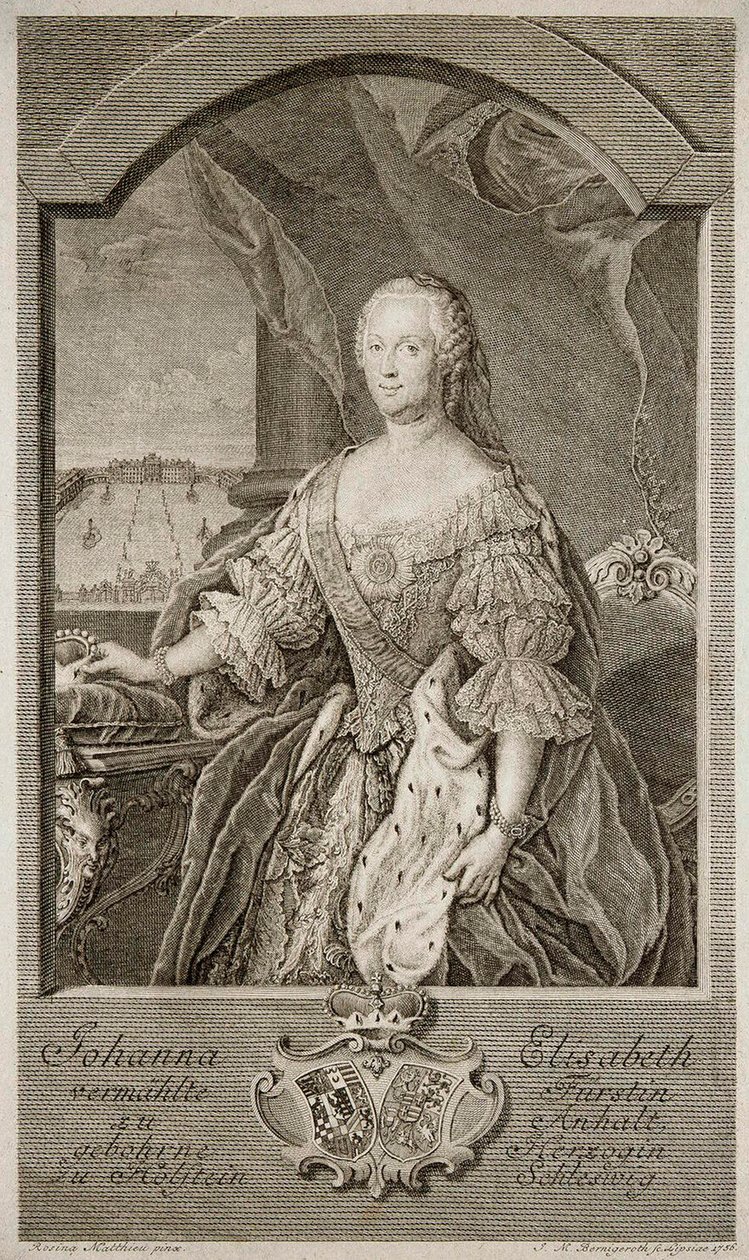 Retrato de Johanna-Elizabeth, Electora de Anhalt-Zerbst 1712-1760, Madre de Catalina II, 1756 de Johann Martin Bernigeroth