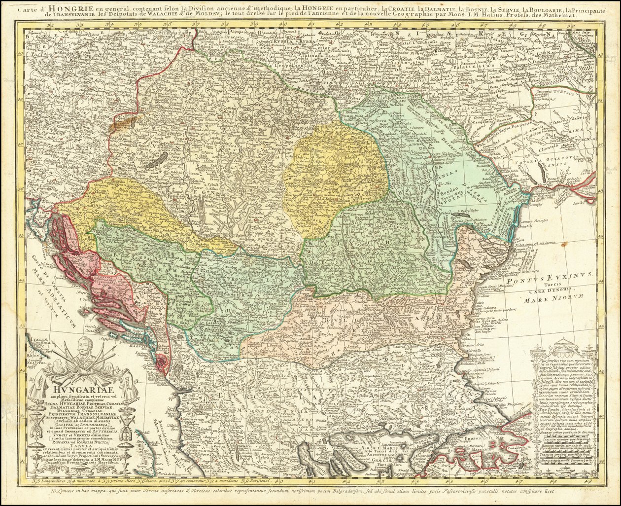 Mapa de 1744 de la península de los Balcanes centrado en el Reino de Hungría por Johann Matthias Hase de Johann Matthias Hase