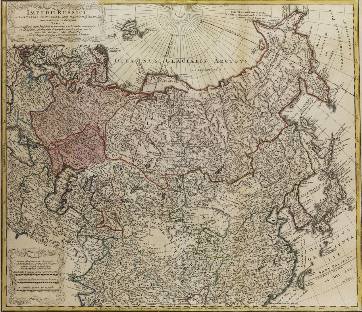 Mapa de Rusia De: Imperii Russici et Tartariae universae tam majoris et Asiaticae quam minoris et de Johann Matthias Hase