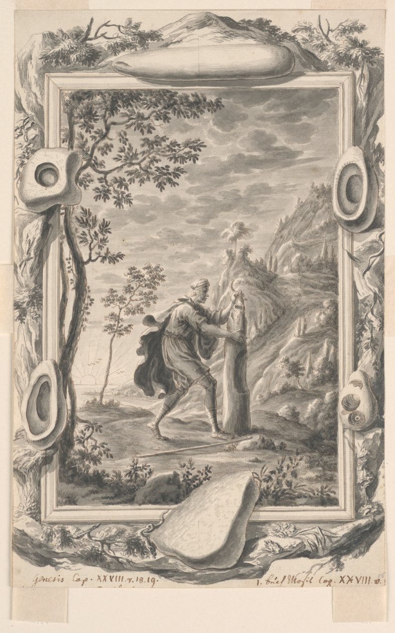 Estudio para Jacob Vierte Aceite sobre la Piedra en Betel, Placa 87, Physica Sacra de Johann Melchior Füssli