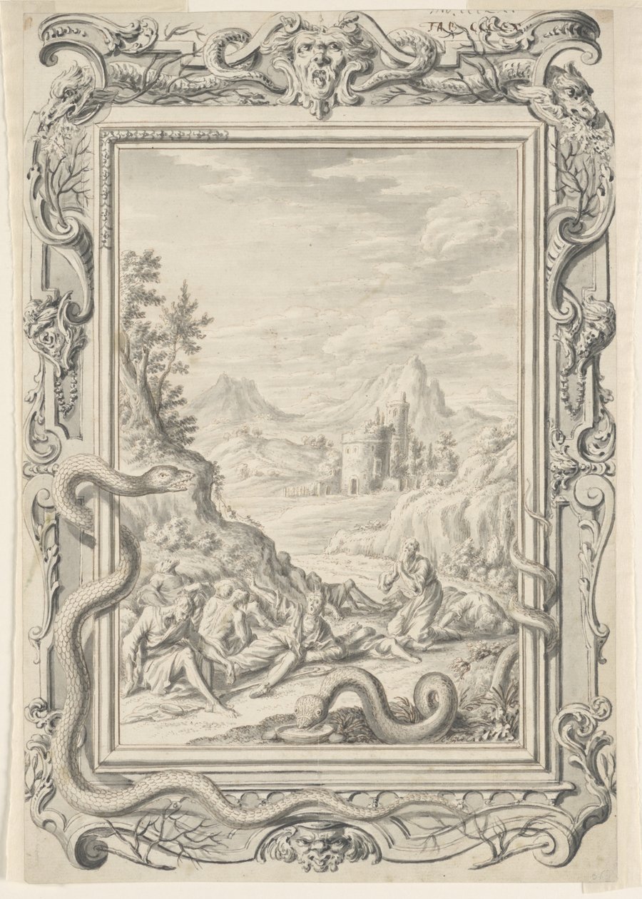 Estudio para Serpientes enviadas a destruir a los pecadores, Placa 360, Physica Sacra de Johann Melchior Füssli