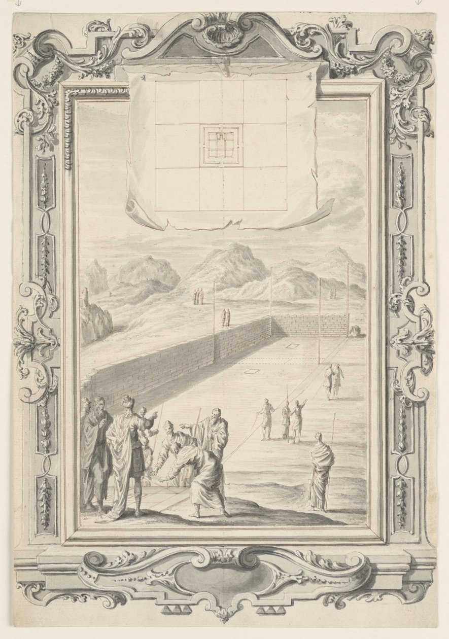 Estudio para el primer plano del Templo de Salomón, lámina 420, Physica Sacra de Johann Melchior Füssli