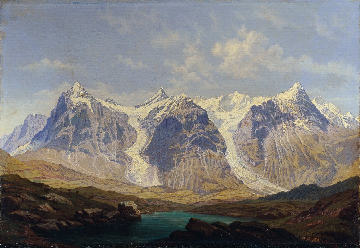 Wetterhorn, Mettenberg y Eiger con los dos glaciares de Grindelwald en el medio de Johann Michael Sattler