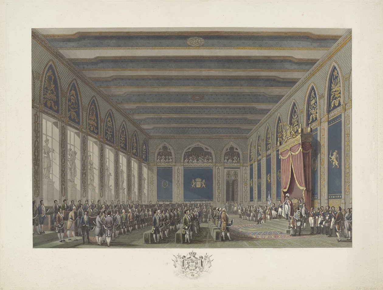 Institución de los Estados Generales por el rey Guillermo I en Bruselas el 21 de septiembre de 1815 Doce láminas de la llegada e inauguración de Guillermo I en Bruselas y las batallas de Quatre-Bras y Waterloo en 1815 (título de la serie) de Johann Nepomuk Gibèle (possibly)