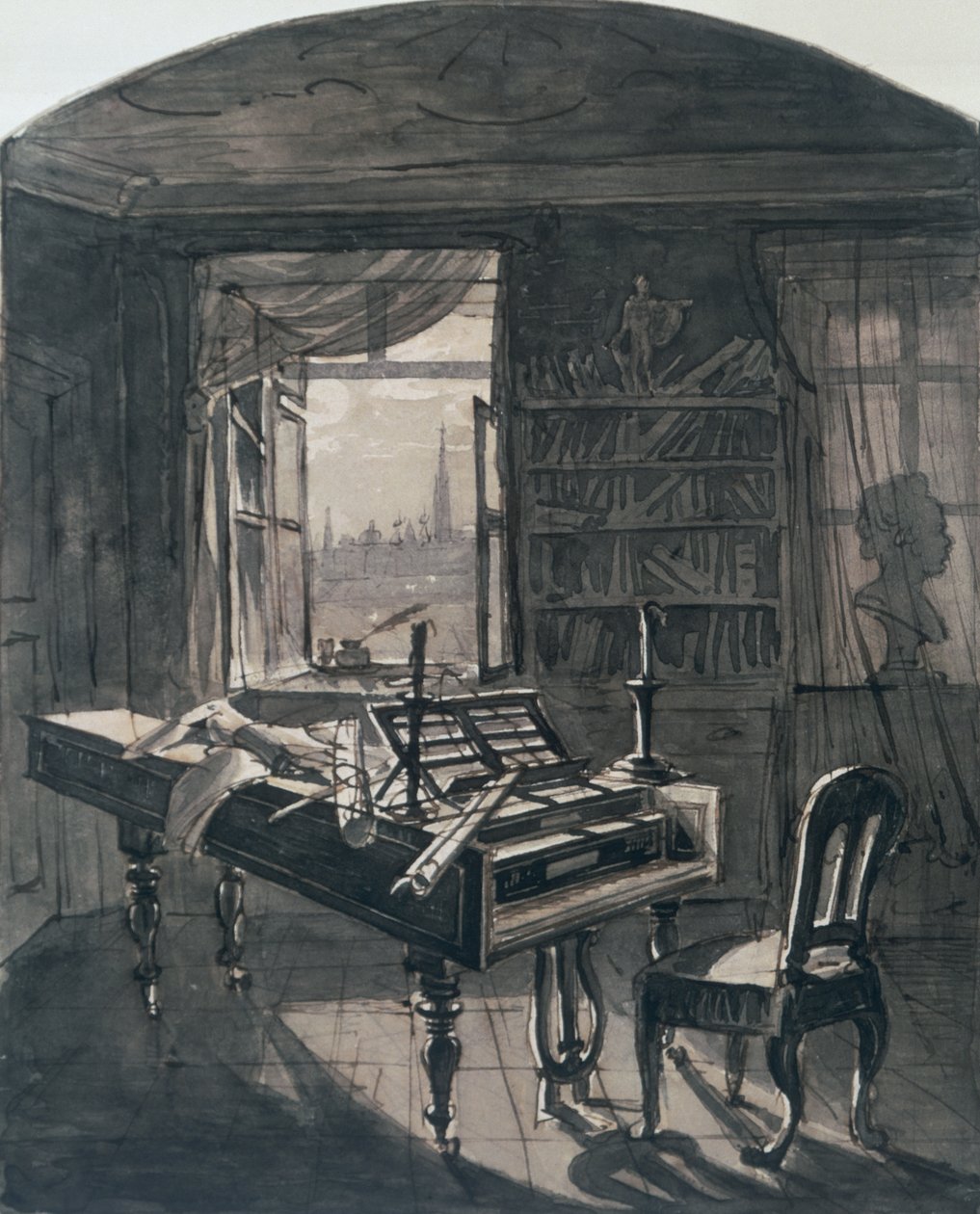 La habitación de Beethoven en el momento de su muerte, 1827 de Johann Nepomuk Hoechle