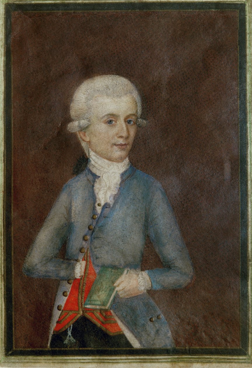 Wolfgang Amadeus Mozart (ca ... (gouache sobre pergamino) de Johann Nepomuk della Croce