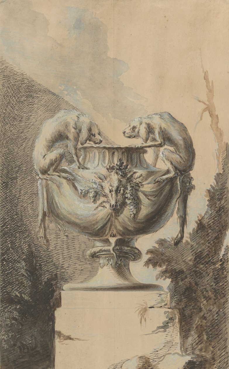 Diseño para un jarrón de jardín con tema de caza, ca. 1740 de Johann Paul Egell