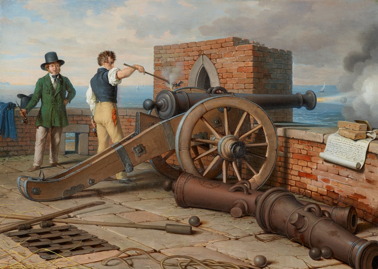 Amigos artistas resuelven un cañonazo en la Fortaleza Michele cerca de Ostia (Ferdinand Jagemann y Peter Krafft) de Johann Peter Krafft