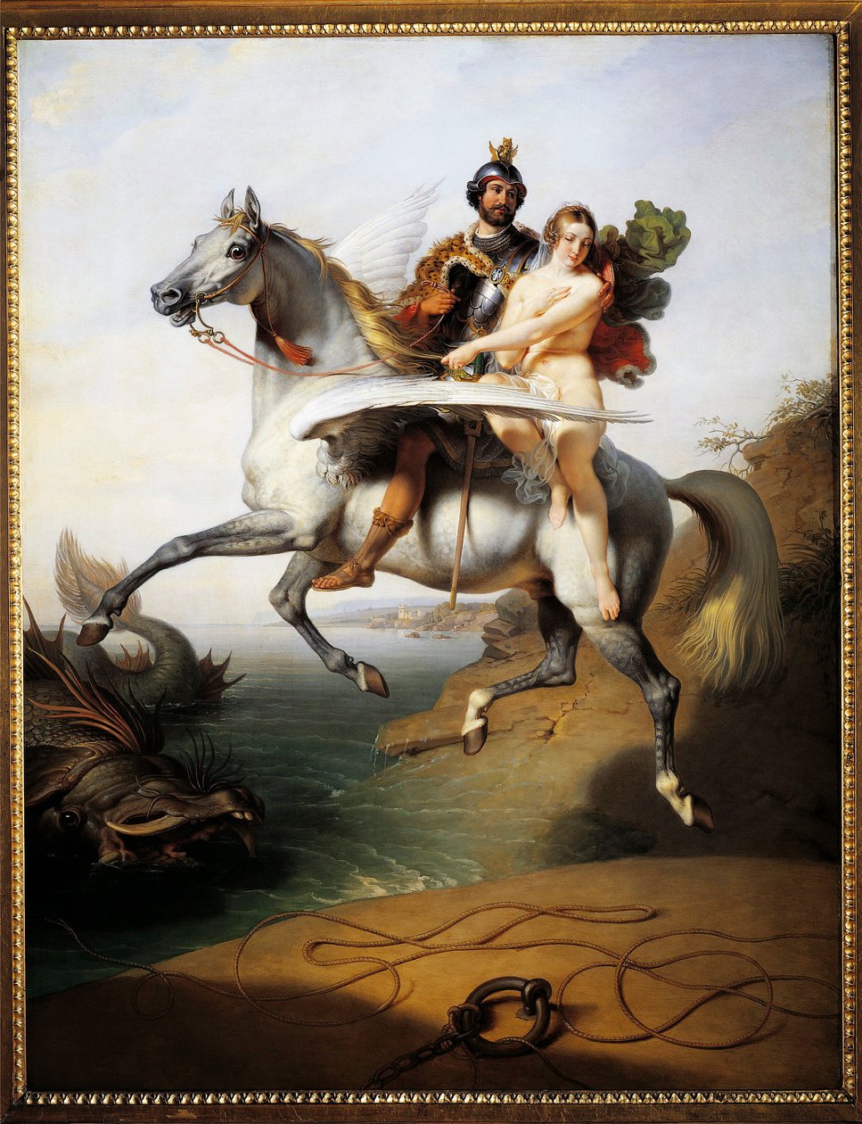 Ruggero y Angélica montando el hipocampo (de Orlando furioso) de Johann Peter Krafft