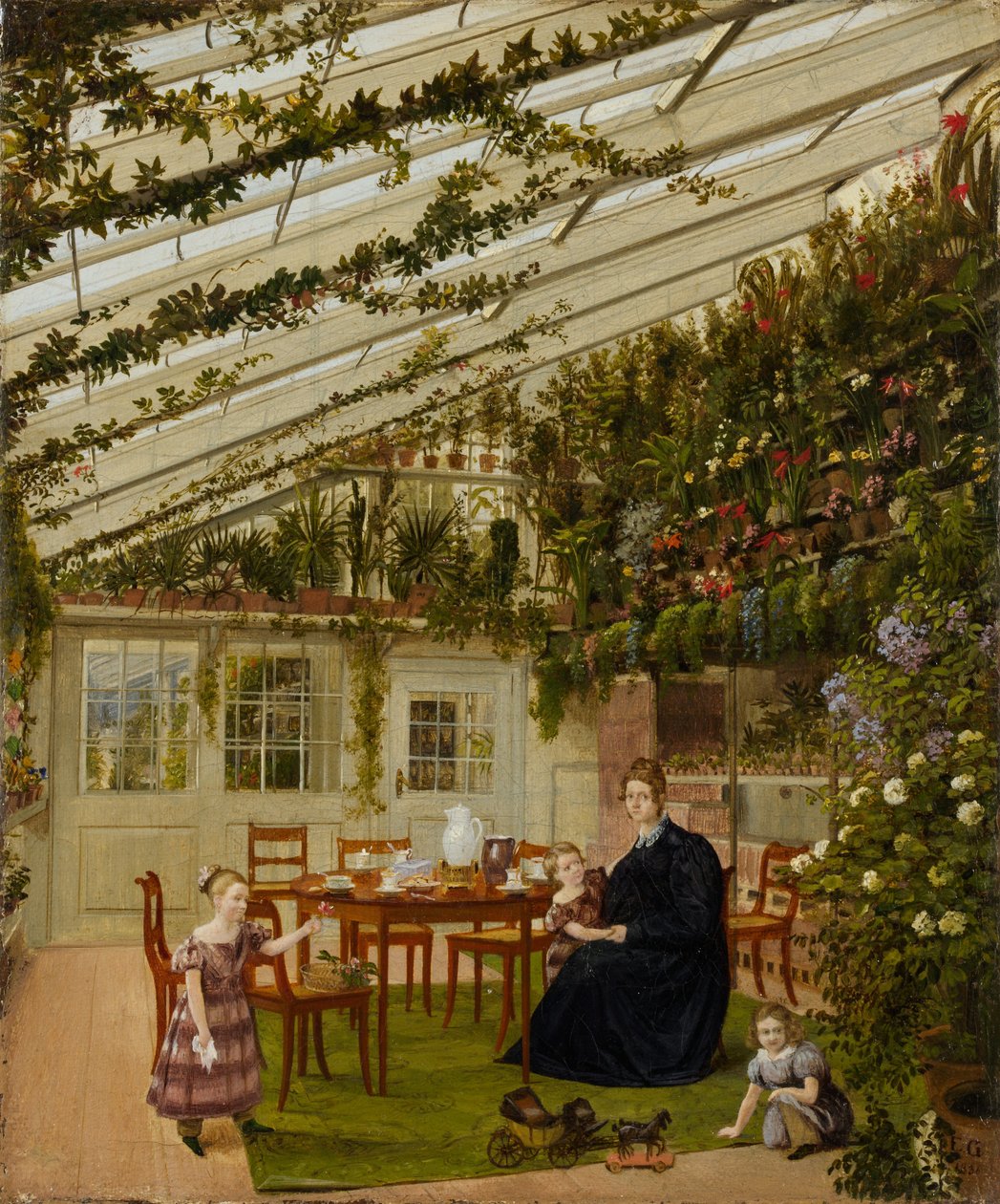 La familia del Sr. Westfal en el invernadero, 1836 de Johann Philipp Eduard Gartner